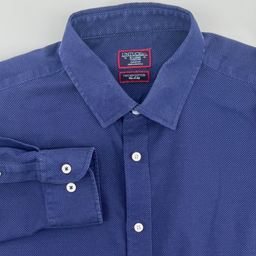 UNTUCKit Miocene LWF Shirt Mens XL Navy Blue Micro Dot Two‎ Ply Cotton 40276